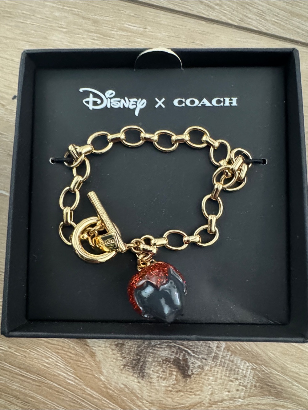 Disney Coach X Villain Gold Chain Bracelet with Gray & Red Apple Charm